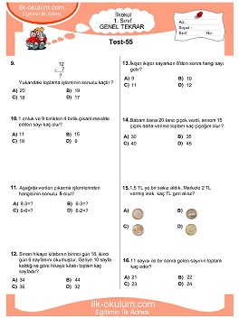 ilkokul 1. Sınıf Genel Tekrar Testleri 